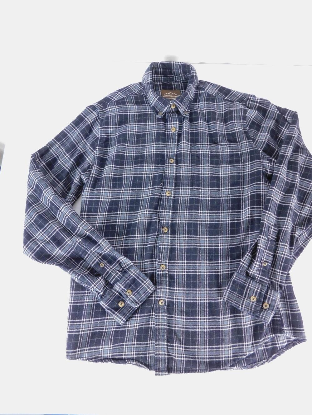 Mountain Ridge Shirt Mens M Blue Plaid Flannel Button-Up Long Sleeve Pocket
